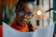 Young African American woman entrepreneur analyzing papers at office close up. Businesswoman work