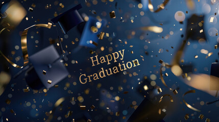 Wall Mural - Happy Graduation, with colors like gold, black, and royal blue for a regal feel
