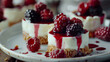 Homemade personal cheesecakes with mulberries an