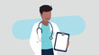 Vektor-Illustration eines männlichen Arztes mit einem Stethoskop, der eine Krankenakte hält - Gesundheitskonzept