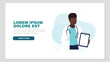 Vektor-Illustration eines männlichen Arztes mit einem Stethoskop, der eine Krankenakte hält - Gesundheitskonzept