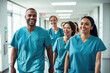 © ADDICTIVE STOCK - Medical team walking in hospital corridor with smiles. Generative AI image