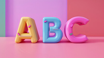 3d letters a b c on colored background