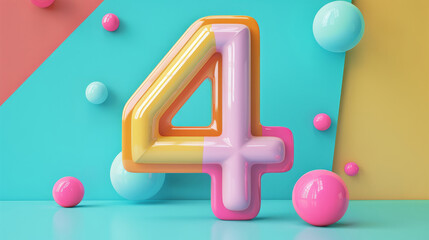 3d number four on colored background