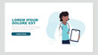 Vektor-Illustration einer weiblichen Ärztin mit einem Stethoskop, die eine Krankenakte hält - Gesundheitskonzept