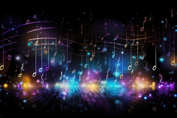 Wall Mural - Colorful bokeh music note shape ,city at night