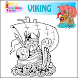Fototapeta Dinusie - funny viking on a ship coloring book