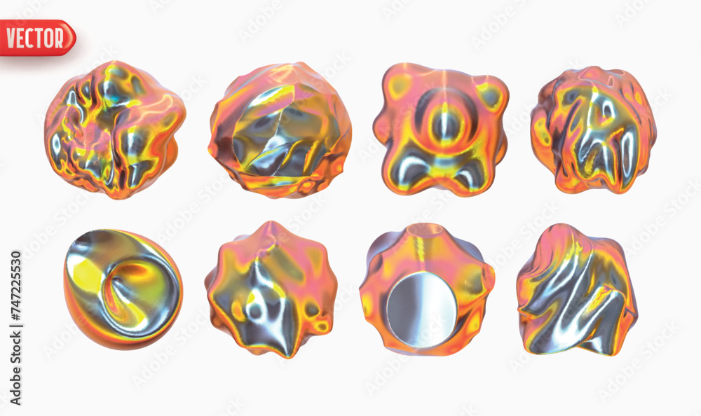 Metaball Object Design Set of Metaball shapes of objects realistic 3d design iron gradient ...