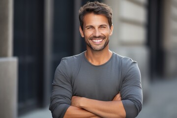 Poster - Handsome smiling young man with . Smiling,crossed hands 