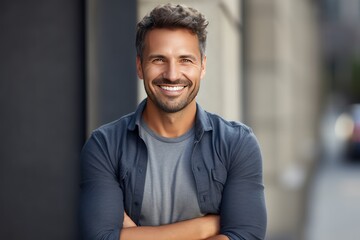 Poster - Handsome smiling young man with . Smiling,crossed hands 