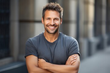 Poster - Handsome smiling young man with . Smiling,crossed hands 