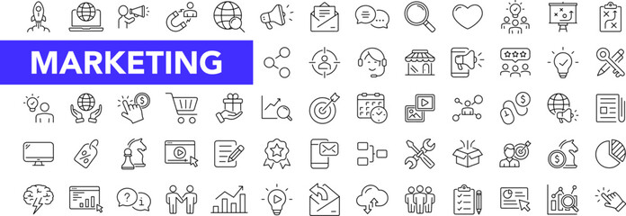 Poster - Marketing icon set with editable stroke. Digital Marketing thin line icon collection. Vector illustration