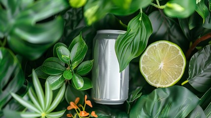Poster - Mock up empty white aluminum soda can on abstract background with copy space for text