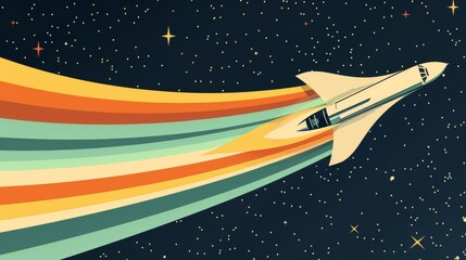 Wall Mural - capturing the excitement of space exploration, this illustration shows a shuttle speeding past stars