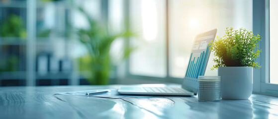 Aufkleber - evening trading session is captured where a laptop displays vibrant stock charts, accompanied by a takeout coffee cup, symbolizing the modern trader's dedication beyond traditional hours