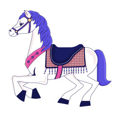 Fototapete - Carousel horse attraction 2D linear cartoon object. Fairytale antique horse isolated line vector element white background. Funfair carnival. Traditional festival color flat spot illustration