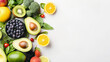Top view of fruits and vegetables for healthy food , safety food, healthy lifestyle,a Diet.,Food