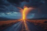 Fototapeta Storczyk - Lightning Bolt Striking Road in Remote Area
