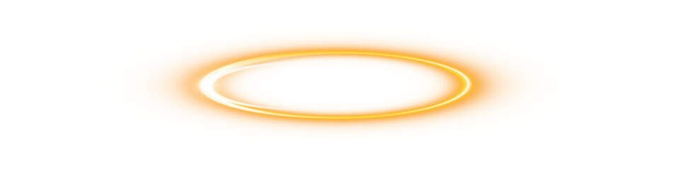 Three dimensional shiny golden nimbus. Golden halo angel ring. Light realistic halo, angel ring, Saint aureole symbol.  Magic fantasy portal. Futuristic teleport. Light effect. PNG.

