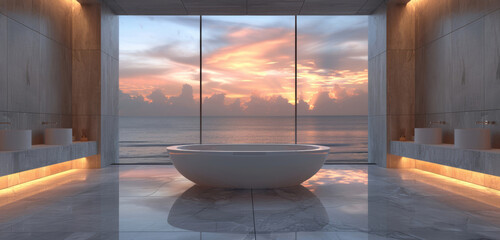 bathroom, interior and windows with an empty space in a modern home or office during summer. relaxat