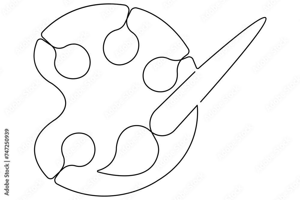 One Line Art Color Continuous one line art drawing of painting brush and painting color ...