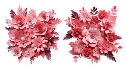 Wall Mural - Floral paper bouquets in realistic 3d style. Expressive flowers in pink tones, vector concepts for Mothers Day, womens holiday, illustrations isolated on white background