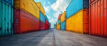 Colorful Stacked Shipping Containers At The Dock