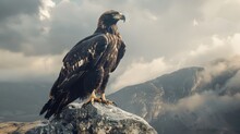 Black Eagle Standing On Large Rock