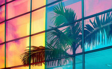 Wall Mural - Urban Oasis: Glass Building and Palm Tree Reflection