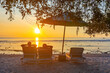 Tropical beach landscape at sunset, gili, indonesia