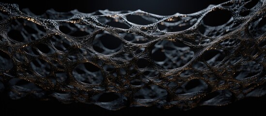 Poster - A mesmerizing mesh netting pattern emerges on a bold black background, showcasing intricate details and a captivating visual effect.