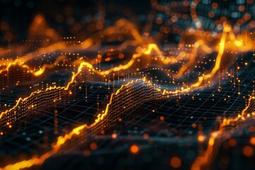 Poster - Digital display of stock market trends with graphs and data analysis, representing financial investment and trading.