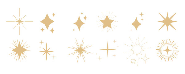 Wall Mural - star blink doodle gold sparkle, set sparkle fireworks, holiday party explosion isolated on white bac