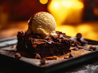 Wall Mural - Chocolate Cake Brownie with Ice Cream