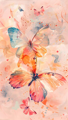 Wall Mural - background dark peach, butterfly, in pastel colors, more smooth Ai generative 