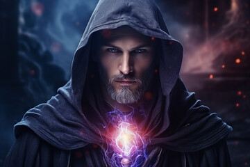 Wall Mural - digital generative ai collage image of wise wizard doing ritual spell
