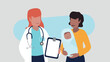 Vektor-Illustration einer Ärztin mit einer jungen Mutter und ihrem Neugeborenen
