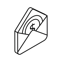 Envelope with dollar denoting financial mail concept isometric icon