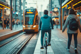 Fototapeta Miasto - Eco-Friendly Transportation. City bike eco-friendly transport. Environmental Concept.
Road safety. Vulnerable groups of road users.