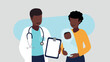 Vektor-Illustration eines männlichen Arztes mit einer jungen Mutter und ihrem neugeborenen Baby - Gesundheit Konzept