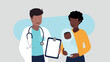 Vektor-Illustration eines männlichen Arztes mit einer jungen Mutter und ihrem neugeborenen Baby - Gesundheit Konzept