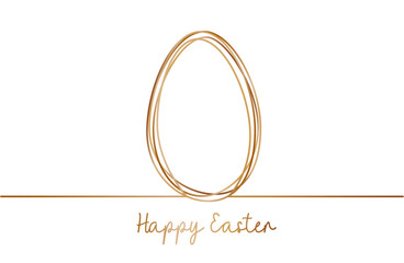 Aufkleber - Happy Easter greeting card with line art gold easter egg on isolated white background. Vector illustration 