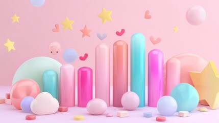 Poster - Cute 3d illustration: colorful bar graph representation with gradient effect