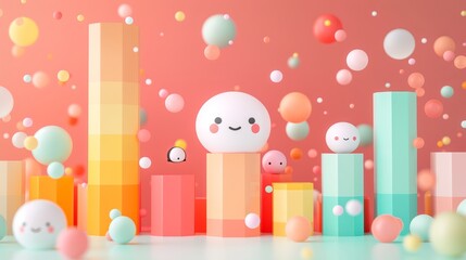 Poster - Cute 3d illustration: colorful bar graph representation with gradient effect
