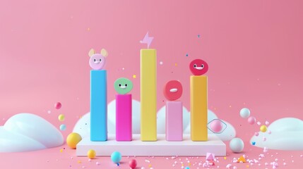 Poster - Cute 3d illustration: colorful bar graph representation with gradient effect