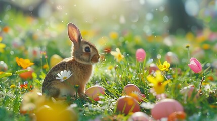Poster - easter bunny in he garden.