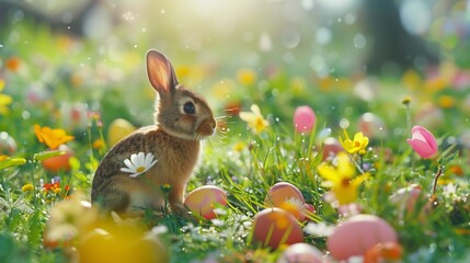 Wall Mural - easter bunny in he garden.