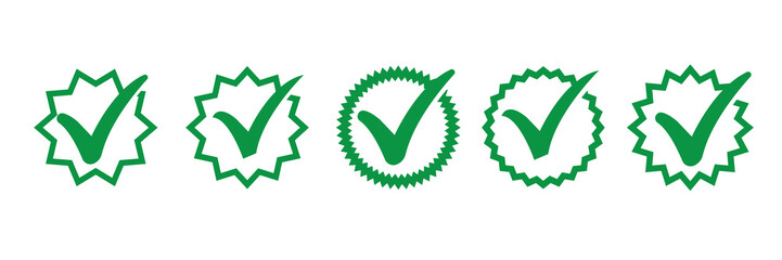 Poster - Verified icon badge for account profile, vector check tags or green marks. Verified icons for business account or member login and verification check