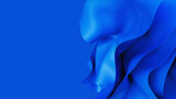 Fototapeta  - Abstract wavy blue tender fabric motion in wind. Satin cloth soft crumple. 3d render illustration