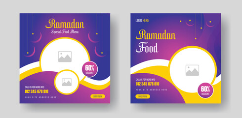 Ramadan delicious food menu social media post promotion vector layout design for your restaurant.